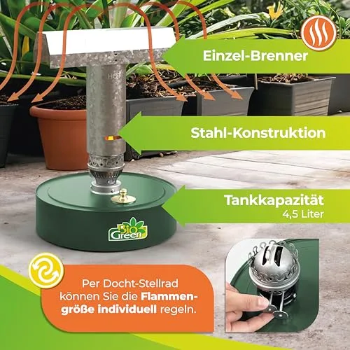 BioGreen Paraffin-Gewächshaus-Heizung WARMAX POWER 4 | max. 300 Watt Heizleistung | für Gewächshäuser bis 4 m² | bis zu 7 Tage Brenndauer/Füllung – Bild 9