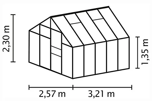 Vitavia Gewächshaus Merkur - Ausführung:8300 ESG 3 mm Grün, Fläche:ca. 8,3 m², Fenster:2, Maße:257 x 321 cm, Sockel:255 x 317 cm, – Bild 4