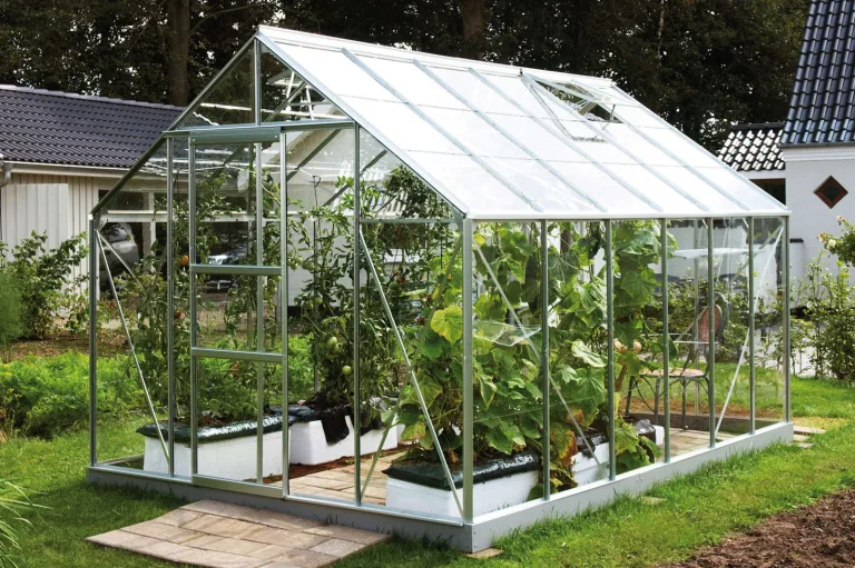 Vitavia Gewächshaus Merkur - Ausführung:9900 ESG 3 mm Alu, Fläche:ca. 9,9 m², Fenster:2, Maße:257 x 383 cm, Sockel:255 x 379 cm,