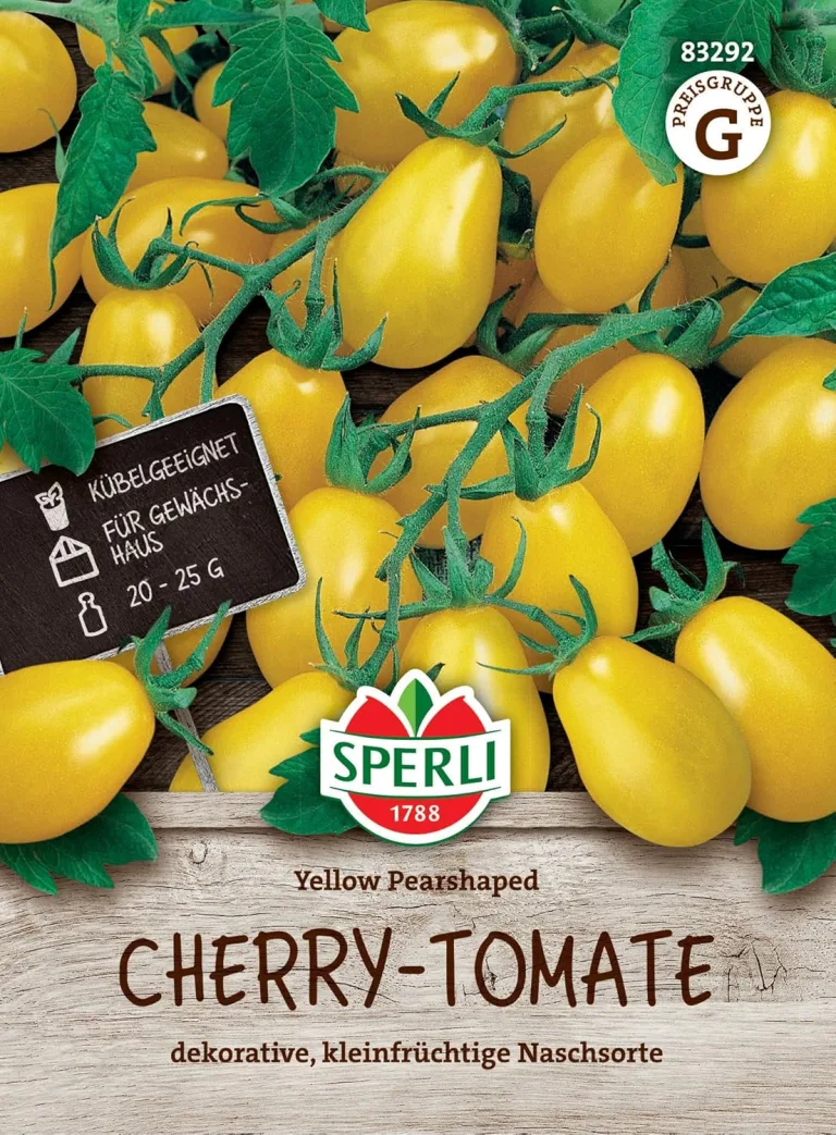 Sperli Cherry-Tomatensamen Yellow Pearshaped 83292 - Kübelgeeignet - für Gewächshaus - dekorativ - kleinfrüchtige Naschsorte - Saatgut, Samen Gemüse – Bild 1