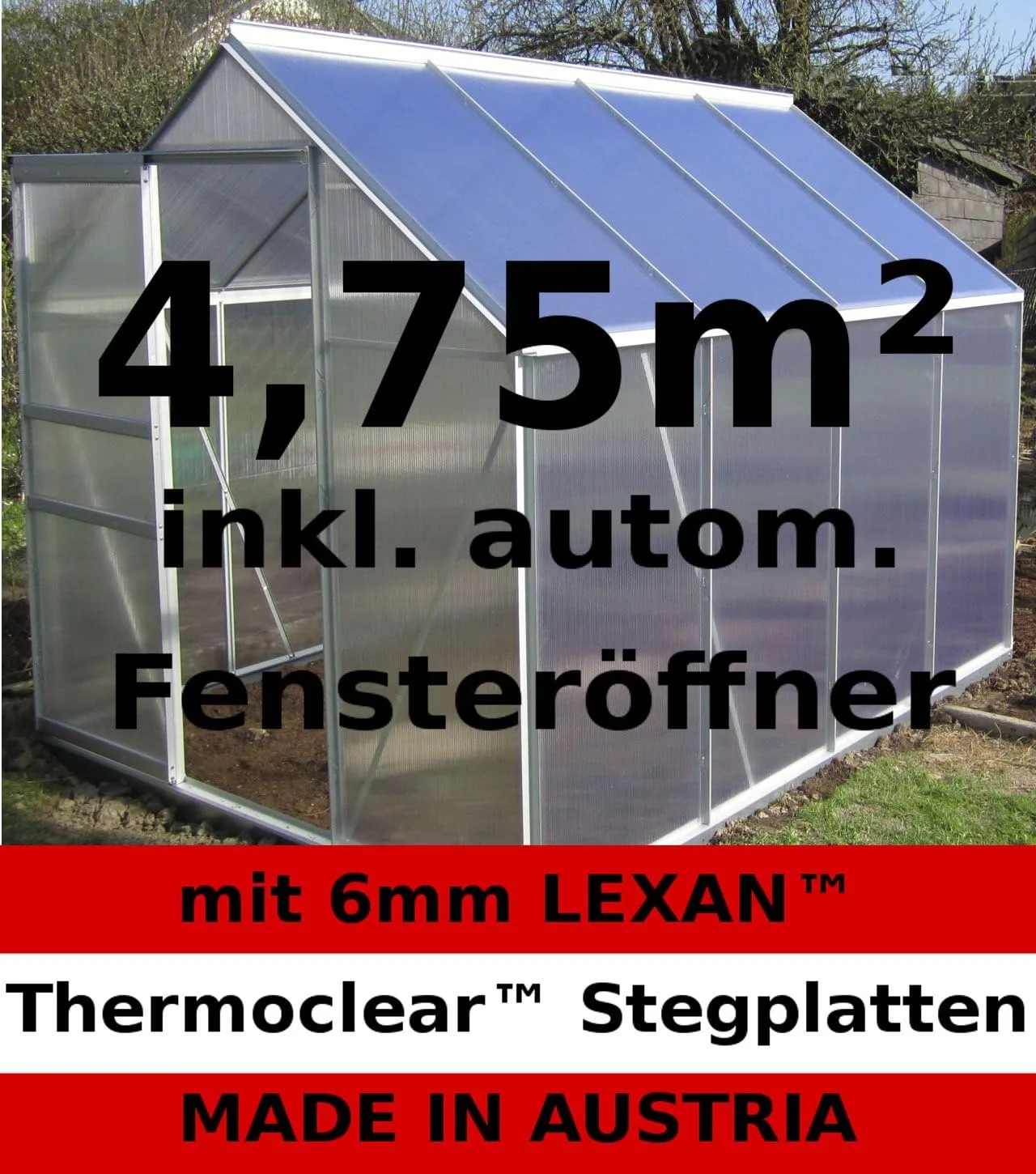 AS-S Profi-Gewächshaus 4,75m² • Alu silber (+1x Fensteröffner) - Bild 1