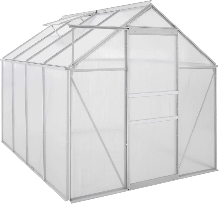 Zelsius Aluminium Gewächshaus 250 x 190 cm | 6 mm Hohlkammerplatten, UV-beständig, Winterfest | Treibhaus, Pflanzenhaus, Tomatenhaus, Frühbeet, Anbau Gewächshaus, Tomatengewächshaus, Gartenhaus – Bild 4