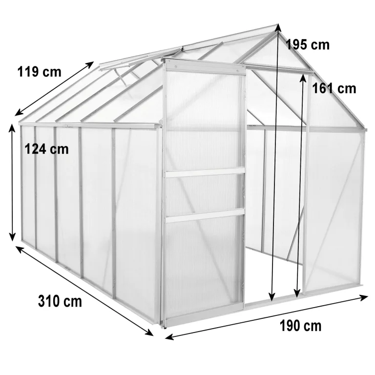 Zelsius Aluminium Gewächshaus 310 x 190 cm | 6 mm Hohlkammerplatten, UV-beständig, Winterfest | Treibhaus, Pflanzenhaus, Tomatenhaus, Frühbeet, Anbau Gewächshaus, Tomatengewächshaus, Gartenhaus – Bild 3
