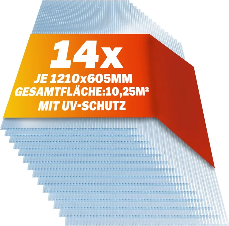 GARDEBRUK® 14x Doppelstegplatten 4mm Zuschneidbar 121x60,5cm Polycarbonat 10,3m² UV-beständig Klar Hohlkammerplatten Gewächshaus Platten Stegplatten – Bild 1