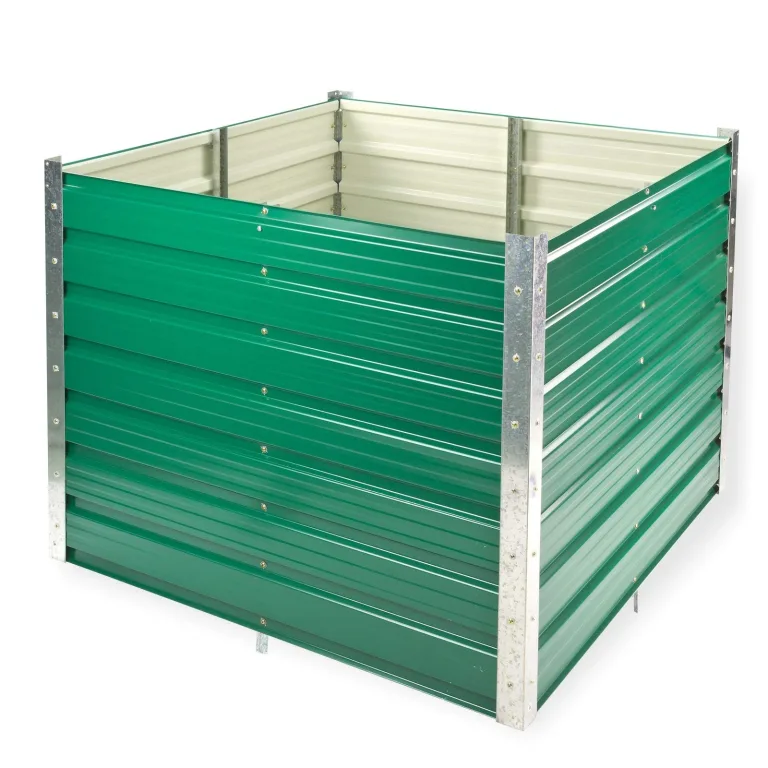 DEMA Metall Hochbeet Rosendaal 1x1x0,8 m - Gartenbeet, Gemüsebeet, Pflanzbeet - Grün, Holzoptik, Langlebig, Verzinkt - Für Garten, Balkon, Terrasse – Bild 1