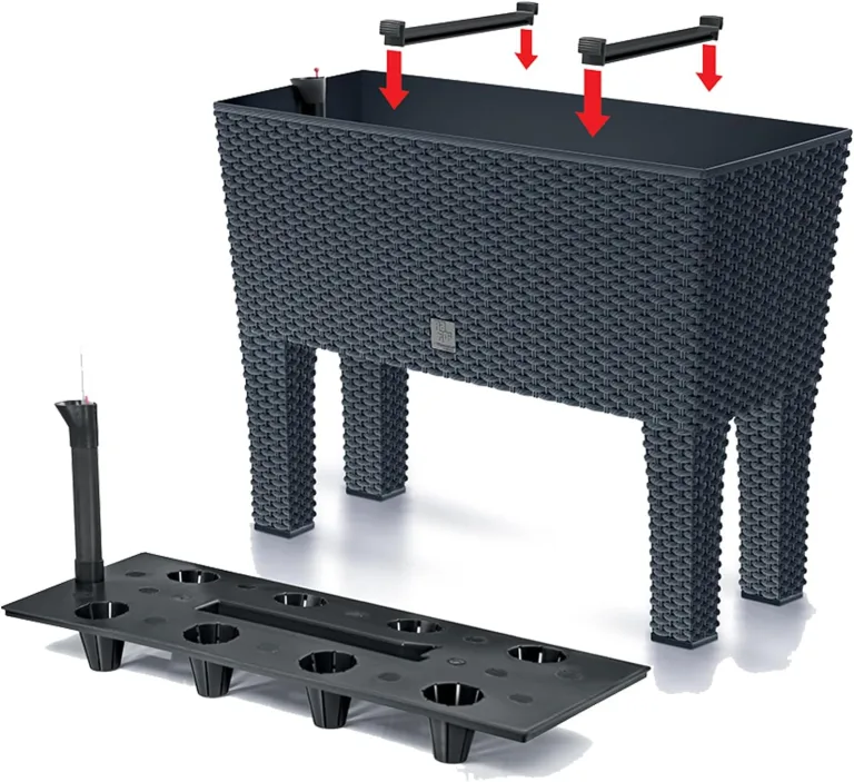 Prosperplast Blumenkasten Rato Case High inkl. Bewässerung und abnehmbaren Beinen, Anthrazit, 25 x 60 x 46 cm, ideal für Innen- & Außenbereich – Bild 2