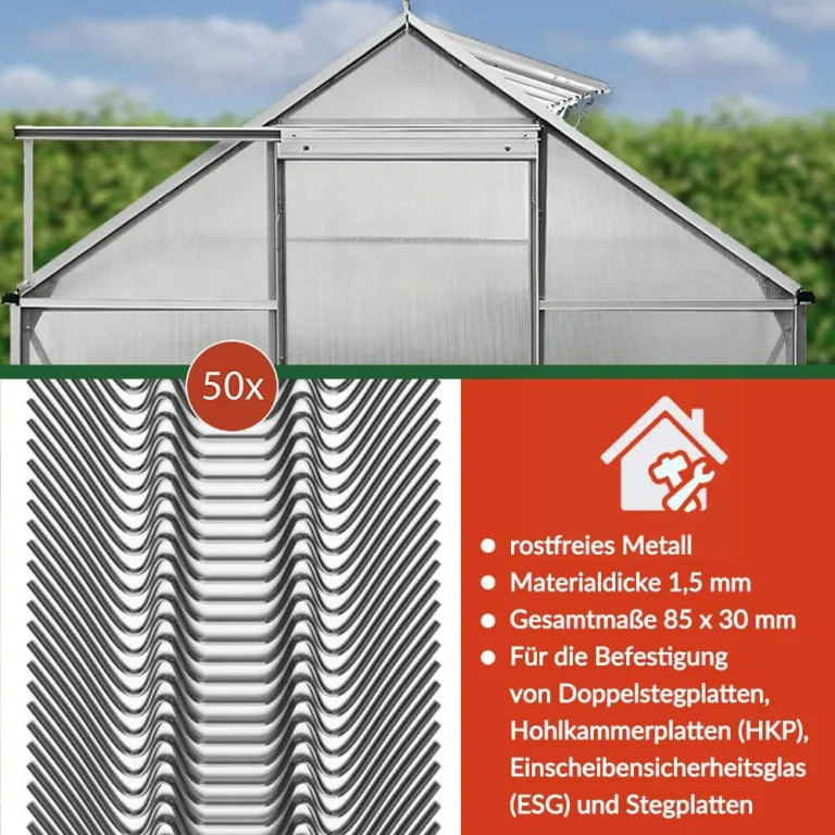 Deuba® Gewächshausklammern rostfrei 50 Stück Hohlkammerplatte Befestigung Gewächshäuser Gewächshausklemmen Zubehör – Bild 5