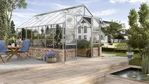 Gartenwelt Riegelsberger Gewächshaus Cassandra - Ausführung: 11500 ESG 3 mm Alu, Fläche: ca. 11,5 m², mit 4 Dachfenster, Sockel: 2,56 x 4,50 x 0,50 m – Bild 2