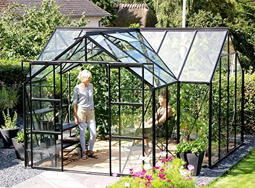 Gartenwelt Riegelsberger Gewächshaus Sirius Orangerie - ESG 3 mm schwarz, Fläche: ca. 13 m², mit 4 Dachfenster, inkl. Stahlfundament 6 cm hoch, Sockel: 3,81 x 3,81 m – Bild 3
