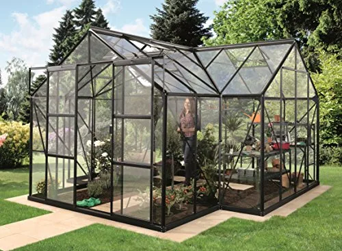 Gartenwelt Riegelsberger Gewächshaus Sirius Orangerie - ESG 3 mm schwarz, Fläche: ca. 13 m², mit 4 Dachfenster, inkl. Stahlfundament 6 cm hoch, Sockel: 3,81 x 3,81 m – Bild 4