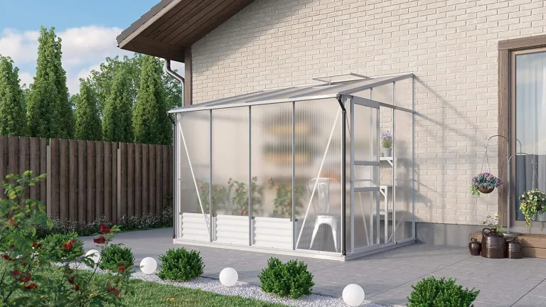Gartenwelt Riegelsberger Anlehngewächshaus Ida - Ausführung: 5200 HKP 6 mm Alu, Fläche: ca. 5,2 m², mit 1 Dachfenster, Sockelmaß: 1,90 x 2,54 m – Bild 1