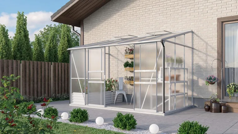 Gartenwelt Riegelsberger Anlehngewächshaus Ida - Ausführung: 6500 HKP 6 mm Alu, Fläche: ca. 6,5 m², mit 2 Dachfenster, Sockelmaß: 1,90 x 3,17 m – Bild 1