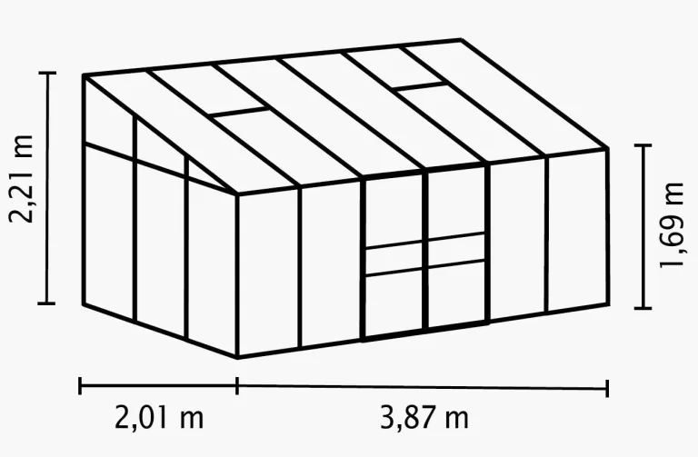 Gartenwelt Riegelsberger Anlehngewächshaus Ida - Ausführung: 7800 HKP 4 mm dunkelgrün, Fläche: ca. 7,8 m², mit 2 Dachfenster, Sockelmaß: 1,90 x 3,79 m – Bild 2