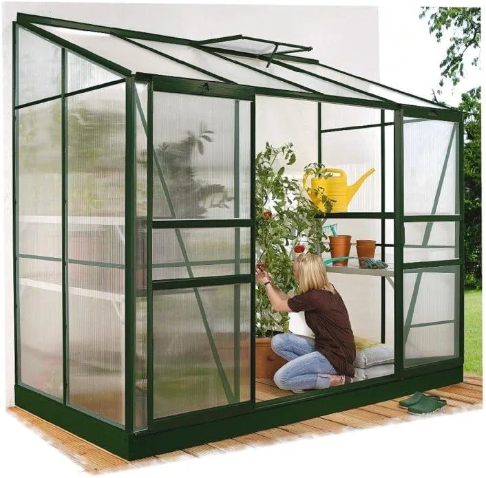 Ida 5200 Alu-Anlehngewächshaus grün HKP 4 mm 5,2 m² incl. Fundament und 1 Dachfenster – Bild 2