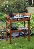 dobar® 29030e Pflanztisch mit 3 Schubladen | Gärtnertisch mit Ablageboden | Umtopftisch Kiefernholz | Blumentisch Massivholz | Gartentisch Outdoor | Verzinkte Arbeitsplatte | 80 x 40 x 90 cm | Braun - Thumbnail 6