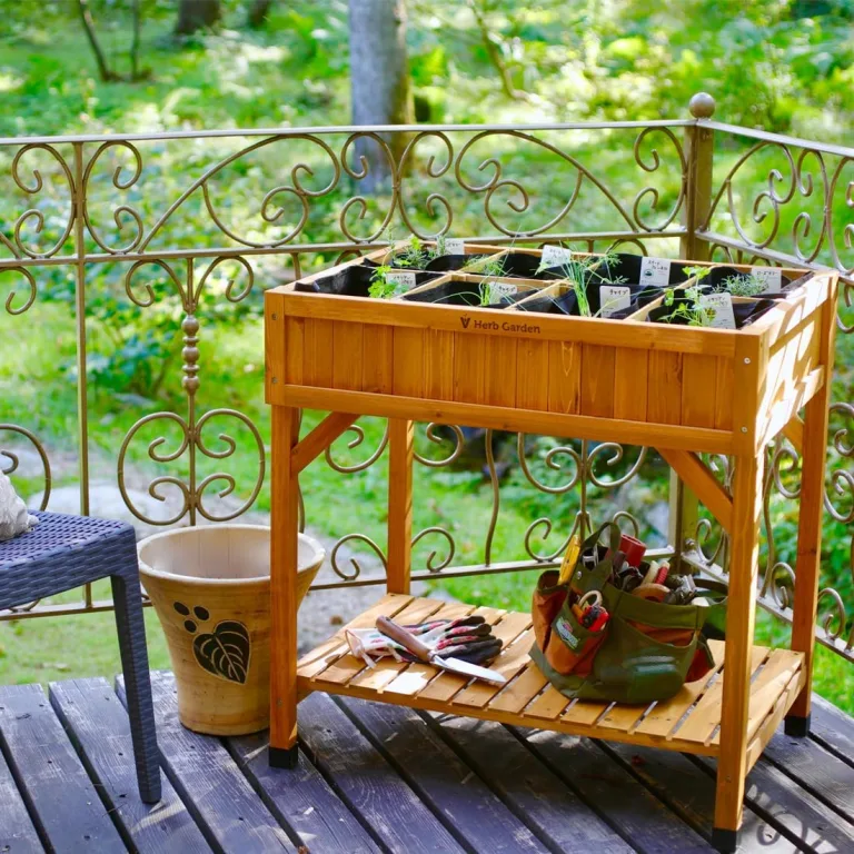 VegTrug® Kräuter Hochbeet - platzsparender Pflanzkasten für Balkon & Terrasse inkl. 8 Pflanztaschen - Frühbeet Kräutergarten 55 L Fassungsvermögen - Natur 78x58x80 cm – Bild 8