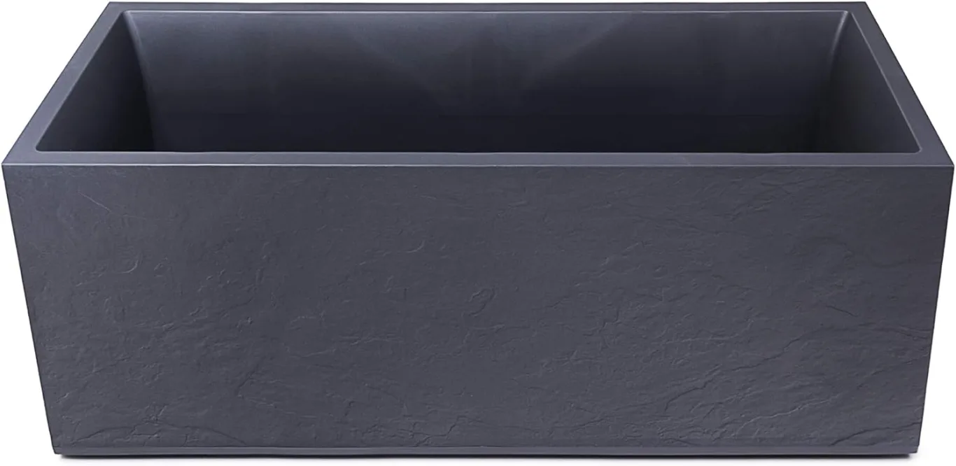 Ondis24 Vulkan Pflanzkübel groß außen Kunststoff 100cm Schiefer Optik Blumentopf mit Wasserspeicher Winterfest anthrazit - Bild 1