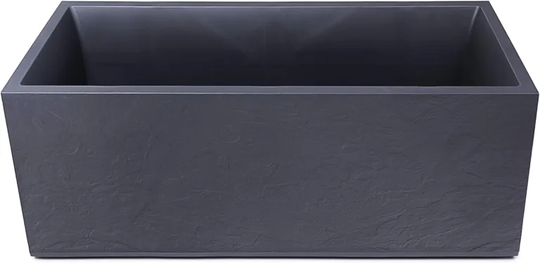 Ondis24 Vulkan Pflanzkübel groß außen Kunststoff 100cm Schiefer Optik Blumentopf mit Wasserspeicher Winterfest anthrazit – Bild 1