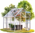 Deuba Alu-Gewächshaus Garten-Gewächshaus Treibhaus Pflanzenhaus • 3,7m² • mit Fundament - Thumbnail 1
