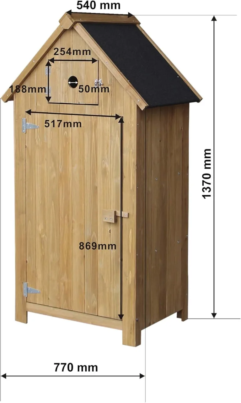 Wiltec Gartenhaus schmal aus Fichtenholz mit Bitumendach 770x540x1370mm für Garten, Terrasse & Balkon Gerätehaus Geräteschuppen Holzhaus Werkzeugschrank – Bild 4