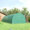 Outsunny Gewächshaus 800x300x200cm Foliengewächshaus Tomatenhaus mit Tür, 12 Fenster, Folientunnel aus verzinktem Stahl, PE, stabiles Treibhaus Pflanztunnel, inkl. Erdanker & Seilen, Grün - Thumbnail 8