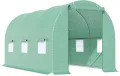 Outsunny Gewächshaus 445x200x200cm Foliengewächshaus Tomatenhaus mit Tür, 6 Fenster, Folientunnel aus verzinktem Stahl, PE, stabiles Treibhaus Pflanztunnel, inkl. Erdanker & Seilen, Grün - Thumbnail 1