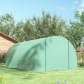 Outsunny Foliengewächshaus Tomatengewächshaus Treibhaus Folientunnel Frühbeet mit Fenster Grün 595 x 300 x 200 cm - Thumbnail 9