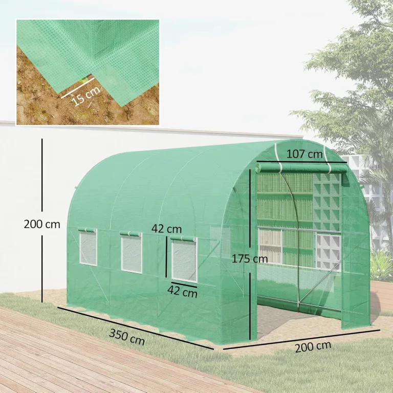 Outsunny Foliengewächshaus Tomatenhaus Pflanzenhaus mit 6 Fenstern 7m² – Bild 7