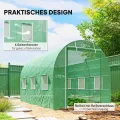 Outsunny Gewächshaus 350x200x200cm Foliengewächshaus Tomatenhaus mit Tür, 6 Fenster, Folientunnel aus verzinktem Stahl, PE, stabiles Treibhaus Pflanztunnel, inkl. Erdanker & Seilen, Grün - Thumbnail 5