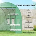 Outsunny Gewächshaus 350x200x200cm Foliengewächshaus Tomatenhaus mit Tür, 6 Fenster, Folientunnel aus verzinktem Stahl, PE, stabiles Treibhaus Pflanztunnel, inkl. Erdanker & Seilen, Grün - Thumbnail 3