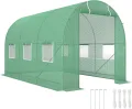 Outsunny Gewächshaus 350x200x200cm Foliengewächshaus Tomatenhaus mit Tür, 6 Fenster, Folientunnel aus verzinktem Stahl, PE, stabiles Treibhaus Pflanztunnel, inkl. Erdanker & Seilen, Grün - Thumbnail 1