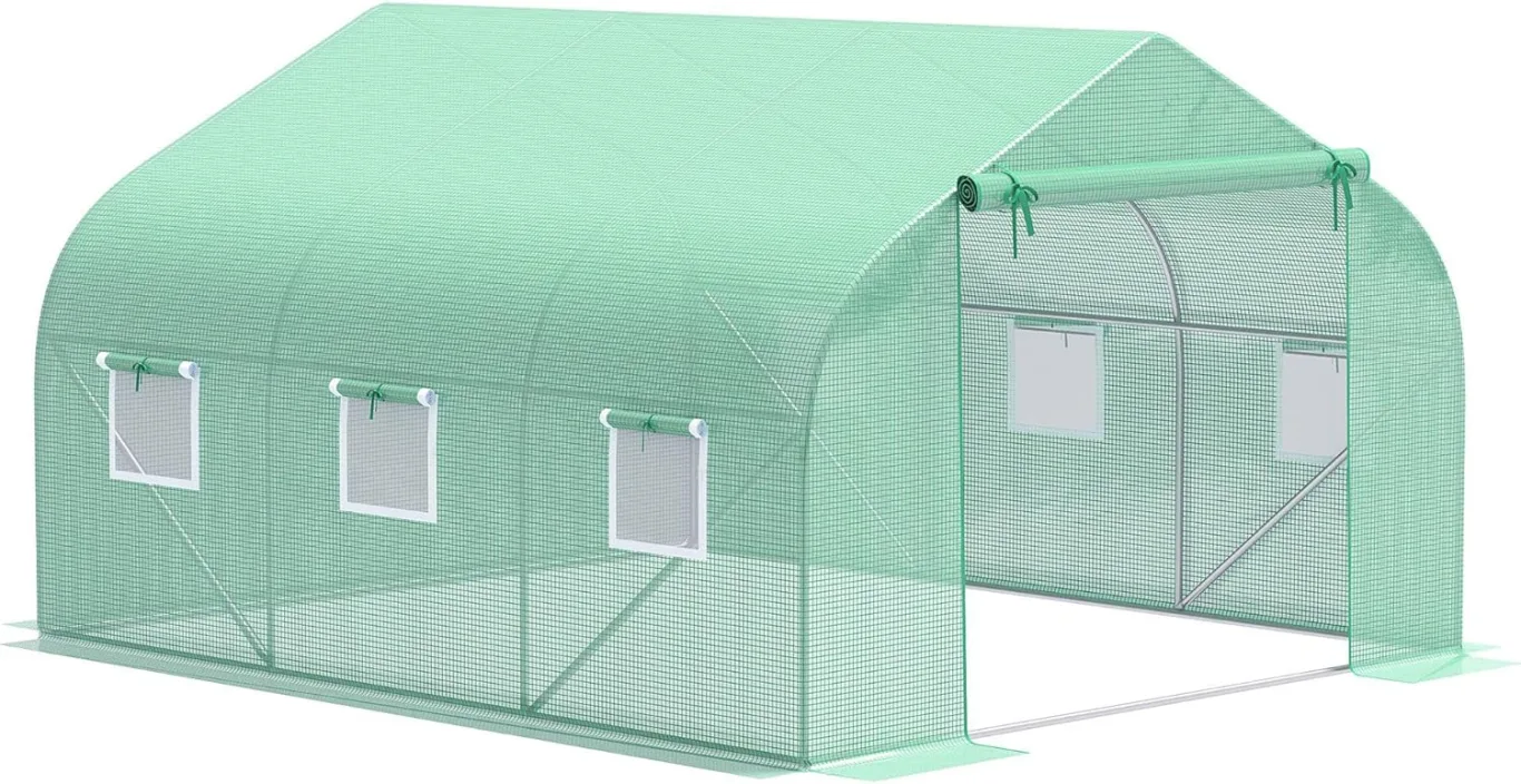 Outsunny Folien Gewächshaus Foliengewächshaus Treibhaus Frühbeet Pflanzenhaus Tomatenhaus Giebeldach 350L × 300B × 200H cm - Bild 1