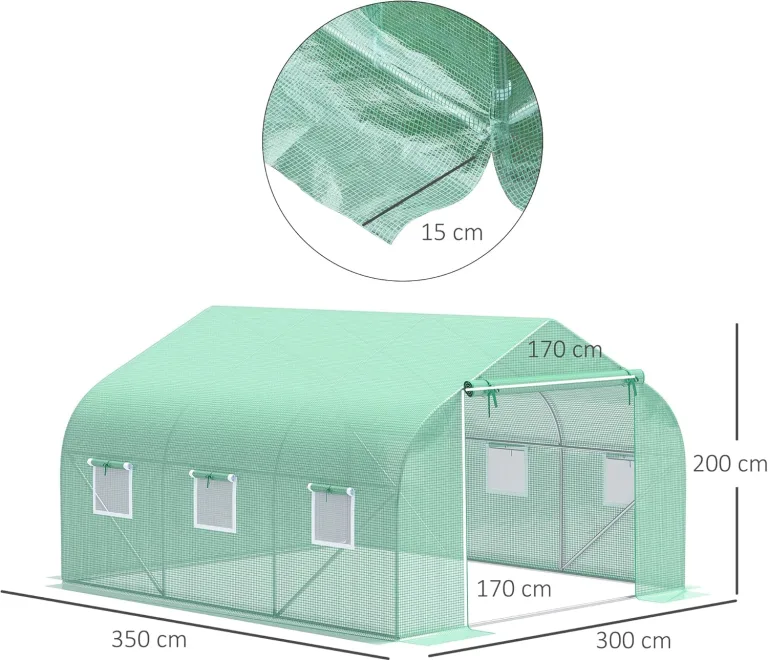 Outsunny Folien Gewächshaus Foliengewächshaus Treibhaus Frühbeet Pflanzenhaus Tomatenhaus Giebeldach 350L × 300B × 200H cm – Bild 7