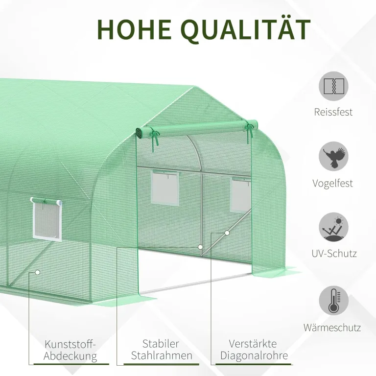 Outsunny Folien Gewächshaus Foliengewächshaus Treibhaus Frühbeet Pflanzenhaus Tomatenhaus Giebeldach 350L × 300B × 200H cm – Bild 3