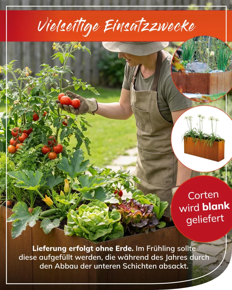 bellissa - Hochbeet Metall PANNELLO – großer modularer Cortenstahl Pflanzkübel (116 x 44 x 80 cm) – wetterfest & erweiterbar mit natürlicher Rostpatina – für Kräuter und Gemüse in Garten & Terrasse – Bild 6