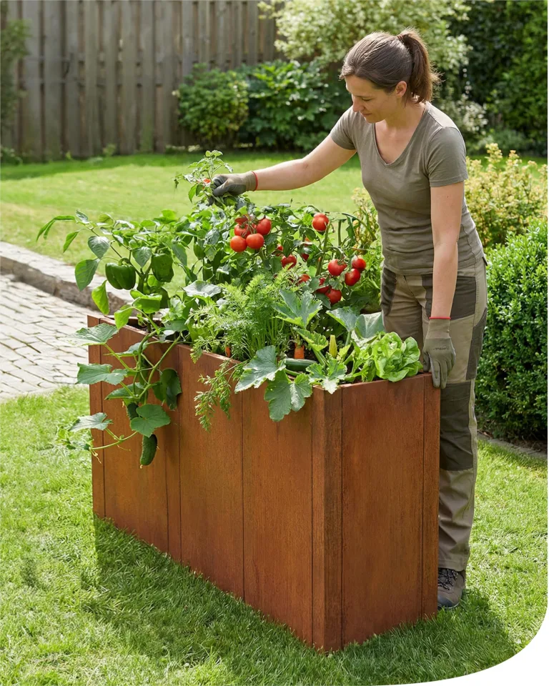 bellissa - Hochbeet Metall PANNELLO – großer modularer Cortenstahl Pflanzkübel (116 x 44 x 80 cm) – wetterfest & erweiterbar mit natürlicher Rostpatina – für Kräuter und Gemüse in Garten & Terrasse – Bild 1