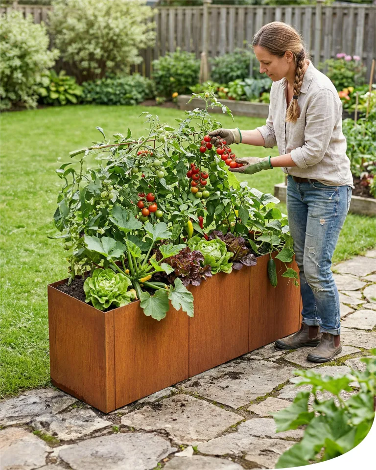 bellissa - Hochbeet Metall PANNELLO – großer modularer Cortenstahl Pflanzkübel (116 x 44 x 50 cm) – wetterfest & erweiterbar mit natürlicher Rostpatina – für Kräuter und Gemüse in Garten & Terrasse – Bild 1