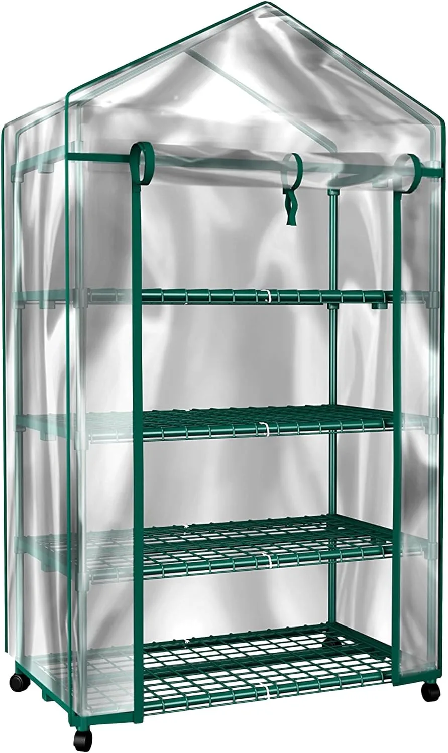 Mini-Gewächshaus mit 4 Ebenen, tragbares Gewächshaus mit feststellbaren Rädern und PVC-Abdeckung für drinnen und draußen, 68 x 48 x 160 cm, Gewächshaus von Home-Complete - Bild 1