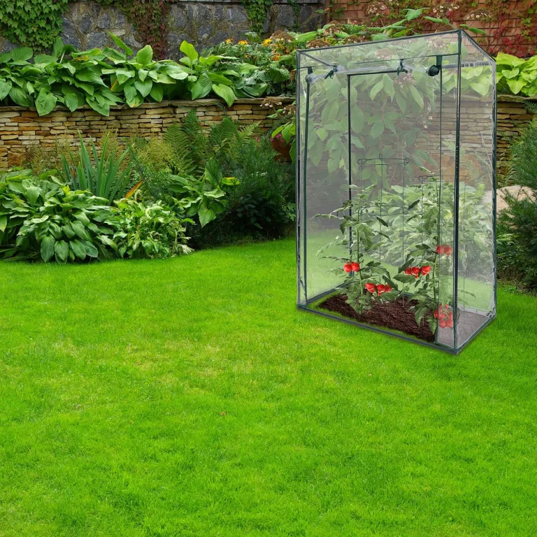 Relaxdays Gewächshaus für Tomaten 150 x 100 x 50 cm HxBxT, Schrägdach Foliengewächshaus mit PVC Folie, transparent, Tomatengewächshaus Diagonales Dach – Bild 2