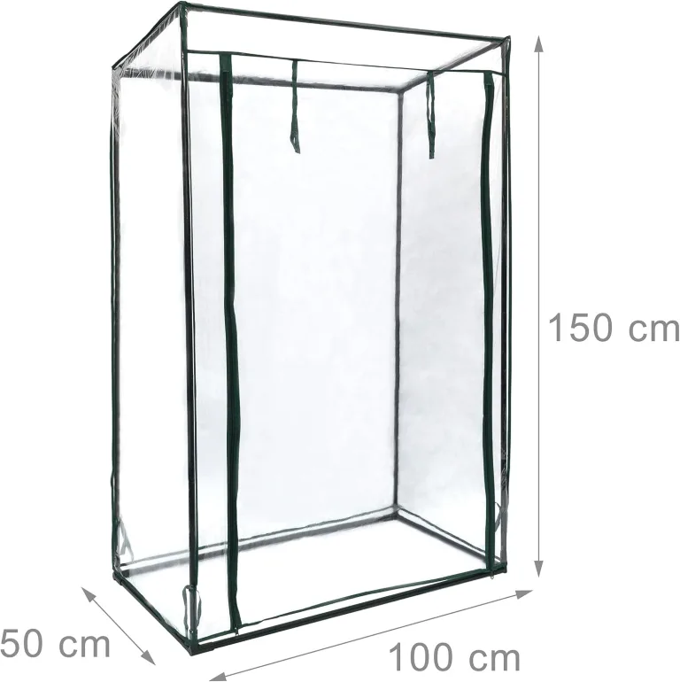Relaxdays Gewächshaus für Tomaten 150 x 100 x 50 cm HxBxT, Schrägdach Foliengewächshaus mit PVC Folie, transparent, Tomatengewächshaus Diagonales Dach – Bild 4