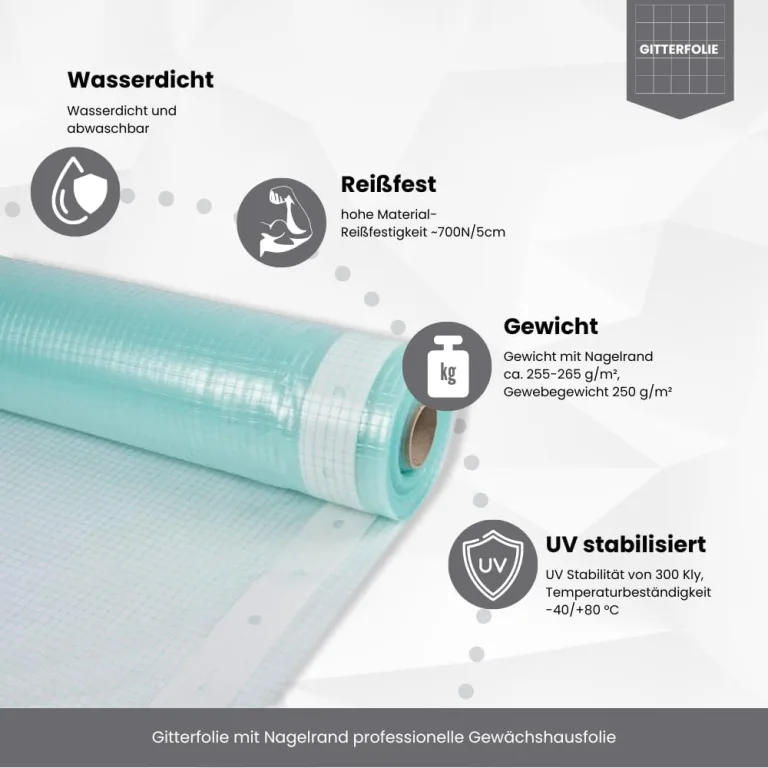 Gewächshausfolie Transparent, Gitterfolie, UV-Resistant Folie für Gewächshaus, Treibhausfolie Tomatenhaus, Frühbeetfolie, Gartenfolie Winterfest, Gewächshausplane - 1,5 m Breite – Bild 4