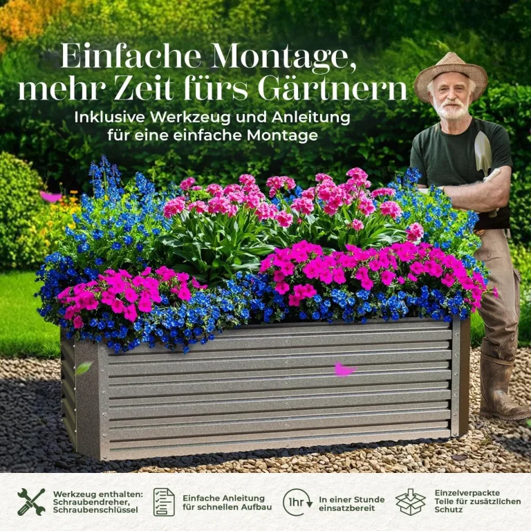 Gabiona | Hochbeet Metall verzinkt 184x90x60 cm – Großes Hochbeet für Garten, Gemüse, Kräuter & Blumen – Wetterfest, rostfrei, stabil – 990 L Volumen – Pflanzkasten rechteckig – Bild 7