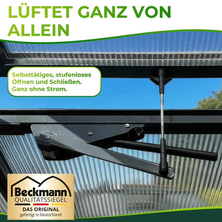 Beckmann automatischer Fensteröffner Gewächshaus ohne Strom Fensterheber ÖFA [7kg Hubkraft] Anthrazit I für Dachfenster I Gewächshaus Zubehör I Gewächshausfensteröffner I Fenster Öffner I automatisch – Bild 2