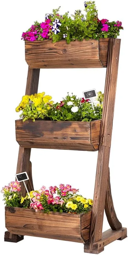 empasa Vertikales Hochbeet 'RAISE 3' Blumenkasten Pflanzkübel Frühbeet Kräuterbeet aus Holz mit drei Etagen, 62 x 47 x 117 cm - Bild 1