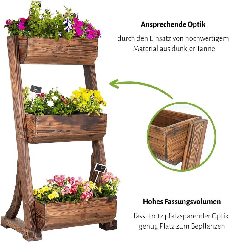 empasa Vertikales Hochbeet 'RAISE 3' Blumenkasten Pflanzkübel Frühbeet Kräuterbeet aus Holz mit drei Etagen, 62 x 47 x 117 cm – Bild 4