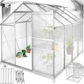 tectake® Aluminium Gewächshaus, 250x185x195 cm, Treibhaus, Tomatenhaus, Frühbeet, Pflanzenhaus, UV beständig, 4 mm Platte, Schiebetür & Dachfenster, Schutz vor Kälte, Regen und Frost - mit Fundament - Thumbnail 2