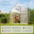 tectake® Aluminium Gewächshaus, 250x185x195 cm, Treibhaus, Tomatenhaus, Frühbeet, Pflanzenhaus, UV beständig, 4 mm Platte, Schiebetür & Dachfenster, Schutz vor Kälte, Regen und Frost - mit Fundament - Thumbnail 3