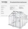 tectake® Aluminium Gewächshaus, 250x185x195 cm, Treibhaus, Tomatenhaus, Frühbeet, Pflanzenhaus, UV beständig, 4 mm Platte, Schiebetür & Dachfenster, Schutz vor Kälte, Regen und Frost - ohne Fundament - Thumbnail 7