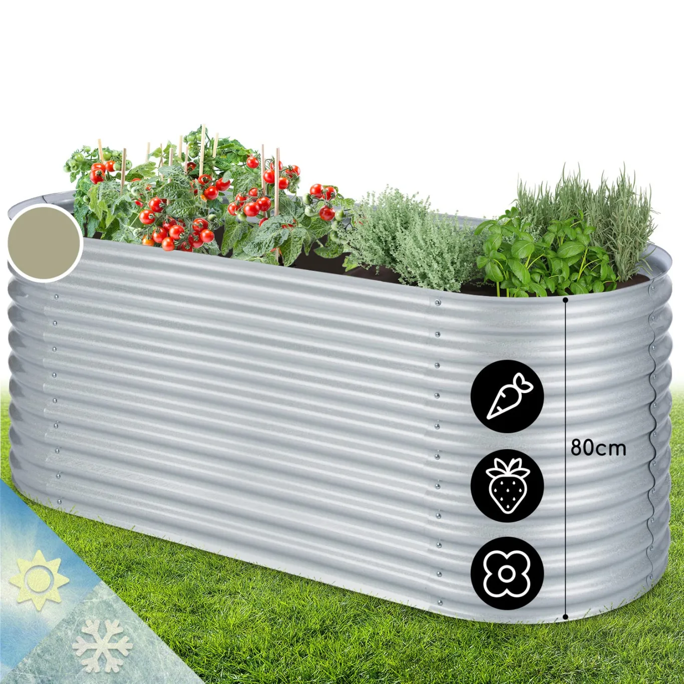 blumfeldt Hochbeet aus Metall, Wetterfestes Stahlblech für Balkon & Garten, Rostfreies Oval, Freistehende Hochbeete 200x80x100 cm, 1257L Pflanzkübel Groß für Blumen, Obst, Gemüse - Bild 1