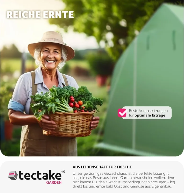 tectake® Gewächshaus Foliengewächshaus 18m² | 600 x 300 x 205 cm | Treibhaus mit 8 Fenster mit Fliegenschutzgitter, Folientunnel zur Überdachung, Tomatenhaus – Bild 7